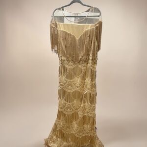 SHEIN Champagne Fringe Beaded Maxi Dress